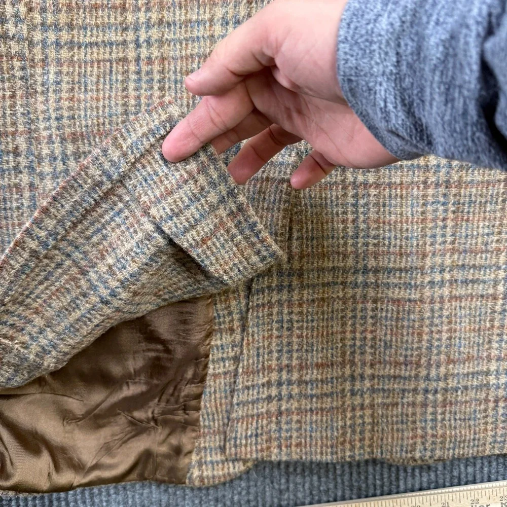 VTG Filenes Tweed Blazer Mens‎ 40 Brown Plaid Wool Sport Coat Jacket Old Money